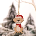 Rustic wooden Christmas ornament featuring a dog with a red hat and scarf on a snowy branch - Smiling Dog (P-Z36)