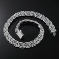 Macro view of silver Cuban chain with hollow H-pattern and shimmering cubic zirconia stones - Necklace-20inch / Silver