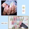 Detailed views of long French press-on nails with daisy patterns and glitter finish - BKS1041 Sunflower Design