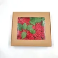 Brown kraft gift box with clear PVC window featuring artificial red flowers and green leaves - Red