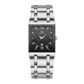 Men's rectangular business quartz watch with silver steel strap and black dial - Silver Black