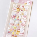 Close-up of cute rabbit pudding stickers with laser silver glitter finish for DIY crafts - Pudding Rabbit