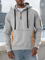 Detalle de sudadera gris claro con cremallera naranja y bolsillo en la manga - S / Tops / Gris