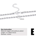 Detail of 4mm silver rope chain in platinum plated copper with sizing and lobster clasp - Silver (4.0mm)
