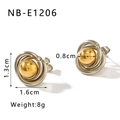 Detail view of bird nest stud earrings with gold spheres and size markings - Two-Tone Gold and Silver Ball Style (NB-E1206) / 18K Gold