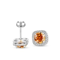 Detalle de pendientes de plata S925 con gema naranja y borde cuadrado de diamantes - Rojo Brillante (1ct*2)