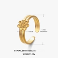 Anillo ajustable de acero inoxidable dorado con un diseño floral de 0,8 cm - Anillo de Flor Dorada / Dorado