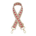 Close-up of adjustable beige canvas strap with red geometric patterns and gold metal clips - Silver Clasp / V-17 Matcha Green Red Dots