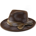 Klassieke donkerbruine fedora hoed van vilt met decoratieve veer en stijlvolle hoedenband - M(56-58cm) / Donkere Koffie Veer Touw Decoratie Stijl (03)