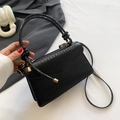Minimalist black pleated faux leather shoulder bag with golden buckle and handle - Black