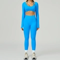 Ensemble de yoga bleu vif sans couture avec haut court à manches longues et legging - S / Long Sleeve+Leggings - Electric Blue