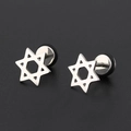 Minimalist silver stainless steel hexagram stud earrings for men and women on black background - 1 Piece / Steel