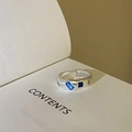 Sterling silver open ring with blue gemstones in square and irregular cuts - JZ0052 (Square Blue Gem)