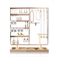 Rose gold metal jewelry stand with solid wood base for earrings and necklaces - Rose Gold