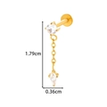 Titanium gold lip stud with hanging diamond zircon and clear product measurements - Rhombus Zirconia Long Chain Style (T2535-12# Gold)