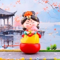 Cute Chinese Tang style lady figurine in yellow hanfu holding a pink lotus blossom - Tang Dynasty Maiden with Lotus Large