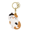 Porte-clés chat mignon en cuir avec anneau doré et finitions cousues main - Chat calico