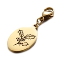 Pendente ovale dorato in acciaio inossidabile con fiore di nascita di dicembre e chiusura a moschettone - Agrifoglio di Dicembre (KLJ8115-Z)