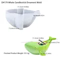 Detail of whale shaped silicone candle holder mold with textured finish and dimensions - Large Whale Candlestick Mold