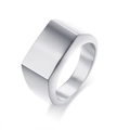 Polished silver rectangular stainless steel signet ring with a minimalist brushed finish - US 9 / Steel