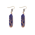 Detail of tree of life wire wrapping on dark blue crystal hexagonal earrings - Lapis Lazuli