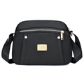 Pratica borsa a tracolla in nylon nero con tracolla regolabile e dettagli in metallo dorato - Nero