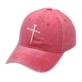 Washed red vintage baseball cap featuring a white cross embroidery design - M (56-58cm) / Red