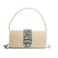 Abendtasche aus Samt in Champagner mit Kristallverzierung und Metallkette - Khaki