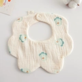Petal-shaped 100% cotton baby bib with cartoon bird print and snap closure - Gauze Flower Wrap - Cute Dinosaur