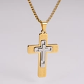Detalle del colgante de cruz de tres capas en oro y plata con acabado texturizado - Con Cadena de 60cm / Bicolor (Oro y Plata)