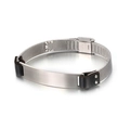 Herenarmband van roestvrij staal mesh en zwart leer met graveerbare metalen plaat voor tekst - Geweven Mesh Minimalistische Stijl / Zilver