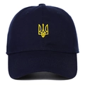 Dunkelblaue Baumwoll-Basecap mit gelber Ukraine-Wappen Stickerei auf weißem Hintergrund - Unstrukturierte Krone Marineblau