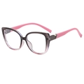 Cat eye glasses frame with black to transparent pink gradient and metal V detail - Gray and Pink Frame