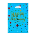 Blue Happy Birthday plastic gift bag with gold stars and die-cut handle for parties - 11 Blue Star Birthday (20*29CM)