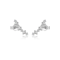 S925 sterling silver geometric leaf stud earrings with sparkling clear cubic zirconia - Silver-Leaf Shape