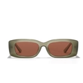 Modern retro rectangle sunglasses with translucent olive green frames and brown lenses - Fruit Green