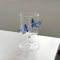 Elegant champagne glass with unique 3D blue butterfly details for sparkling wine - Plain / Blue