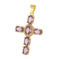 Detail of cross pendant with gold metal and large oval purple zircons on white backdrop - Pendant 59 (Gold Purple Stone Decor Cross)