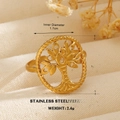18k vergulde roestvrijstalen levensboom ring met gegraveerd bladsymbool voor dames - Levensboomvorm Stijl (563)