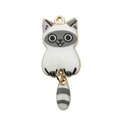 Cartoon grey and white cat pendant with a movable striped tail in gold-plated finish - Siamese Cat With Tail