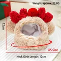 Beige fleece pet winter hat with red pom-poms for cats and dogs, size XS weight 23.8g - Brown Reindeer Hat with Red Balls / XS (Fits 0.5-2kg Pets)