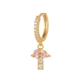 Detail of mushroom charm earring with pink marquise zircons and gold plating - Gold Pink Mushroom