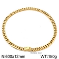 Collana a catena cubana Miami dorata da 12 mm in acciaio inossidabile lucido - Collana Color Oro (KN237980-KJX)