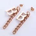 Three-piece rose gold stainless steel letter B earrings with chunky chain fringe tassel - Chain Tassel Style (Width 12mm Height 46mm) / Rose Gold
