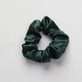 Dark green satin scrunchie with a silk-like glossy finish and pleated texture - Scrunchie_Trendy Green