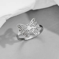 Bague papillon argentée élégante avec design évidé et anneau en acier ajustable - Couleur Acier