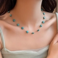 Baroque shell pearl necklace with turquoise heart beads and gold chain for women - Gold Blue Heart Turquoise Necklace (115#)