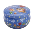 Blue Christmas tin container with reindeer and snowflake patterns for holiday storage - D248-Blue Christmas Reindeer
