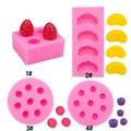Pink silicone fruit molds for strawberry orange raspberry and berry shaped cake decorations - 4-Piece Set - Pink