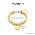 Detailed view of 18K gold plated beaded bracelet with 19x15mm heart charm and dimensions - Gold Round Bead Heart Style (KB187480-Z)